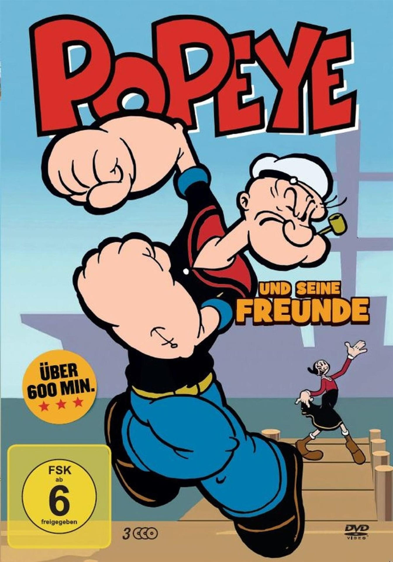 Popeye-Cartoon-DVD-Cover mit Popeye beim Muskelspiel und Olive Oyl winkend.
