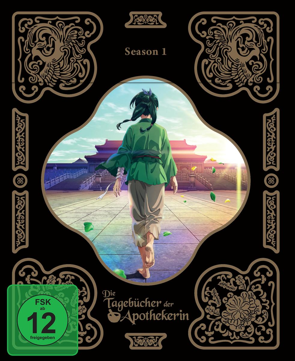 DVD-Cover. Eine Frau in Grün geht auf ein Gebäude zu. Titel 'Die Tagebücher der Apothekerin'.
