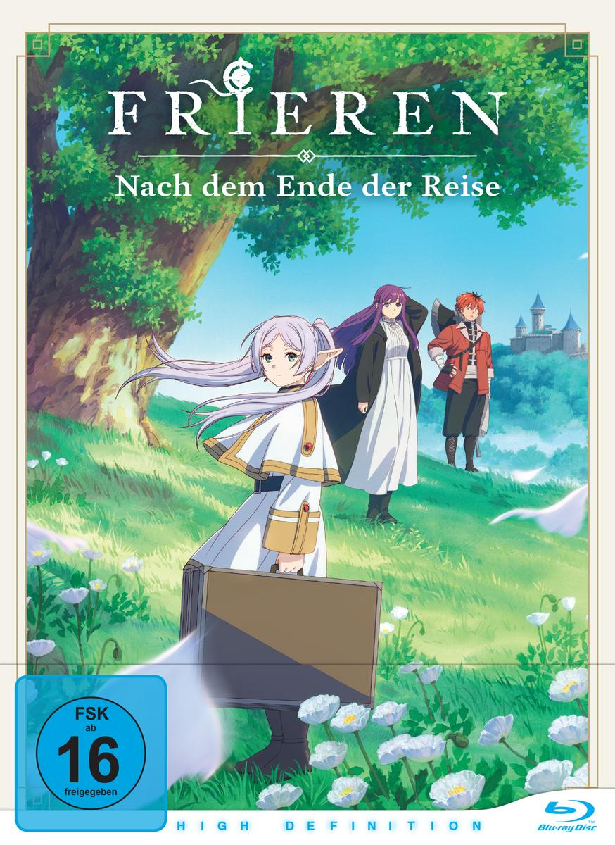 Anime-DVD-Cover: Ein weißhaariges Mädchen mit Aktentasche steht auf einem grünen Feld.