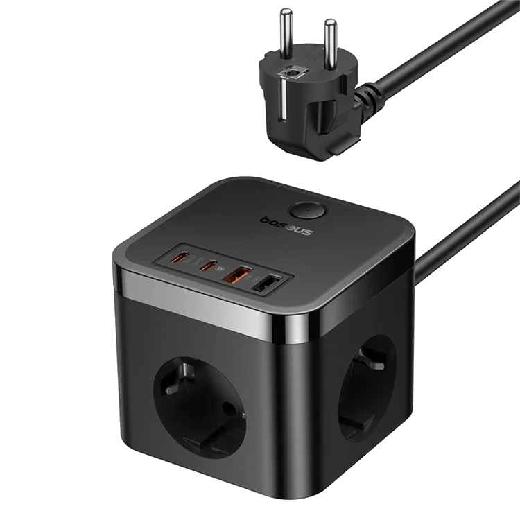 BASEUS PowerCombo Cube töltőállomás, 30W, 3db aljzat, 2x USB-A és USB-C csatlakozóval (E00066400117-00)
