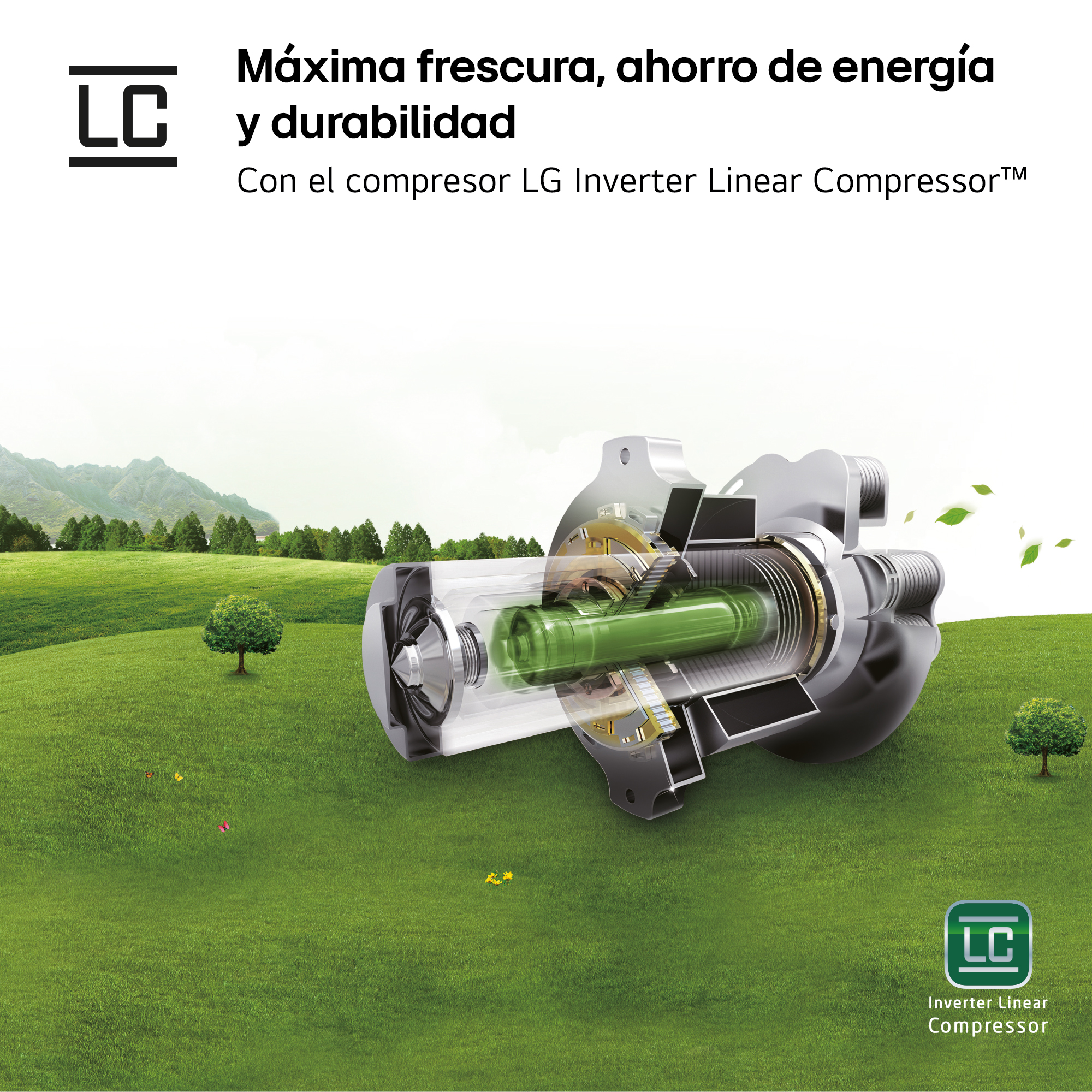Una lavadora con etiquetas de eficiencia energética y una flecha verde.