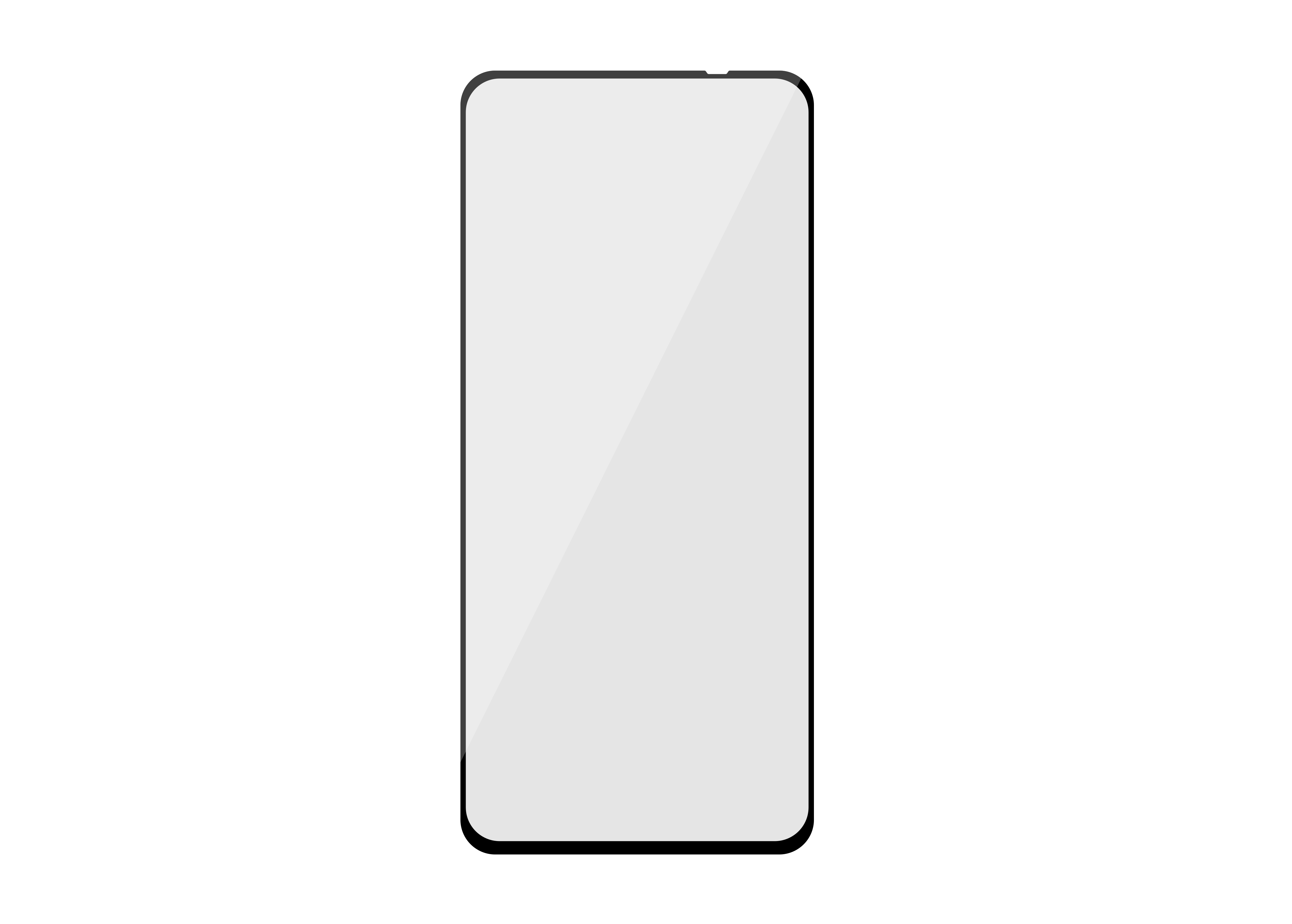 Ein weißer Smartphone-Bildschirm. Schwarzer Rahmen um den Bildschirm. Weißer Hintergrund.