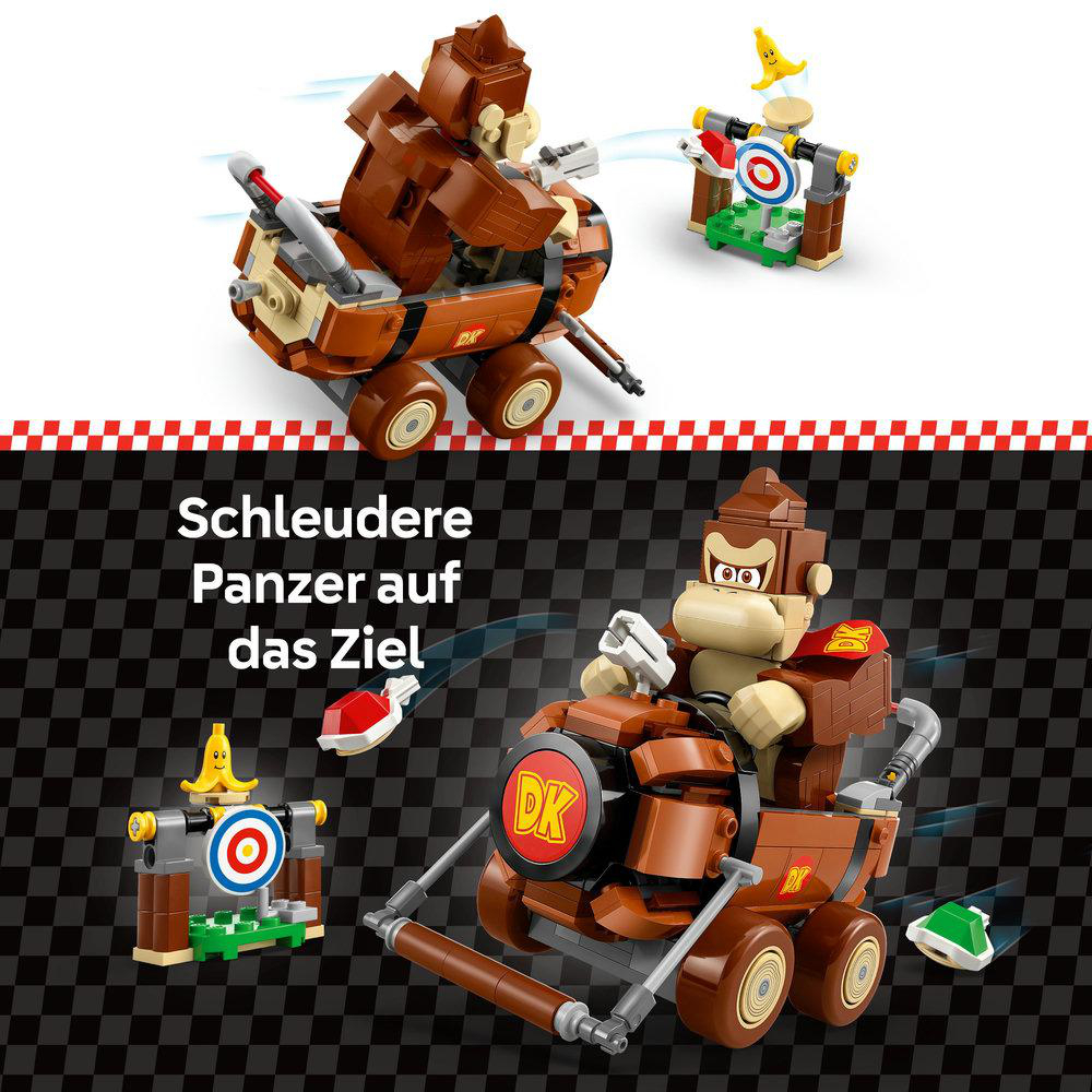 Lego Donkey Kong Set, Action-Szene, weißer Hintergrund.