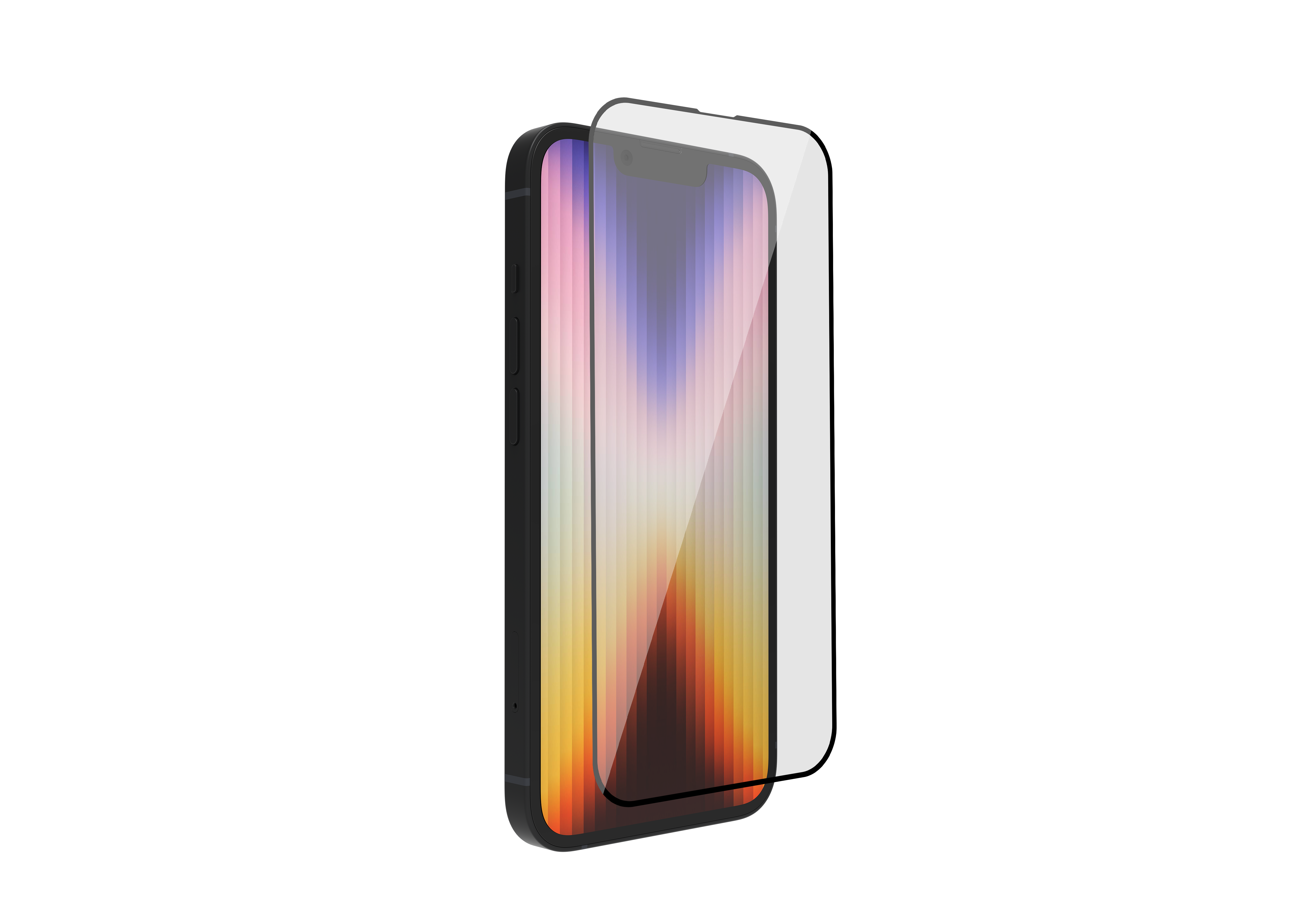 Ein Smartphone mit aufgebrachter Displayschutzfolie. Das Telefon ist schwarz, der Schutz klar.