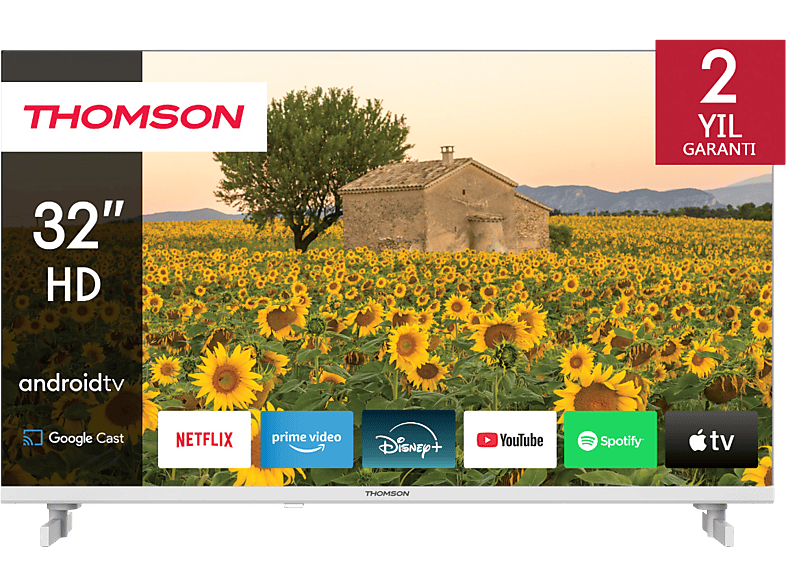 THOMSON 32HA2S13W HD 32 inç 82 Ekran Uydu Alıcılı Android Smart Beyaz LED TV