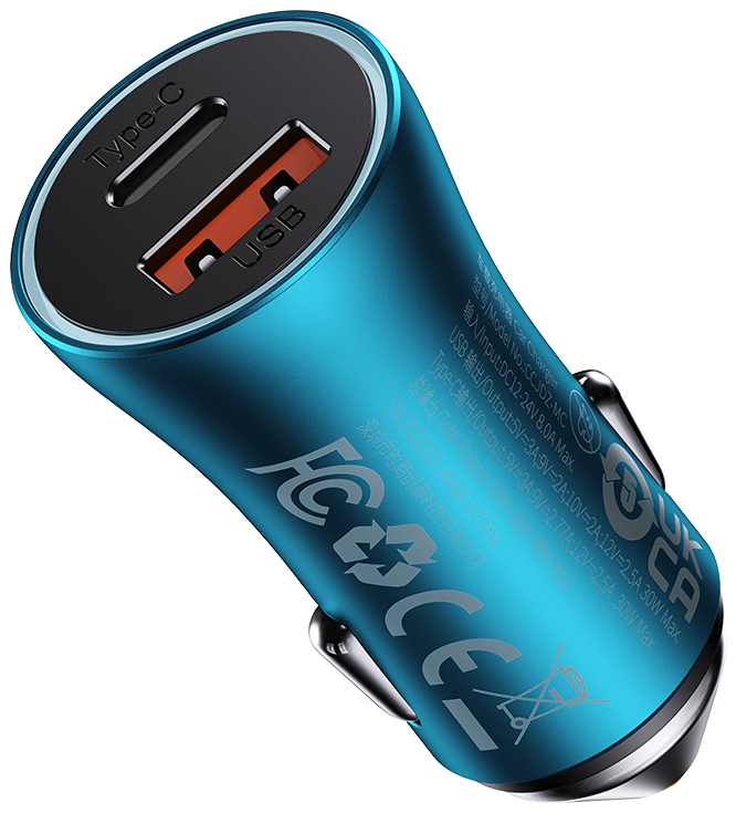 BASEUS Golden Contactor Max autós gyorstöltő, 60W, USB-A+USB-C csatlakozók, kék (CGJM000103)