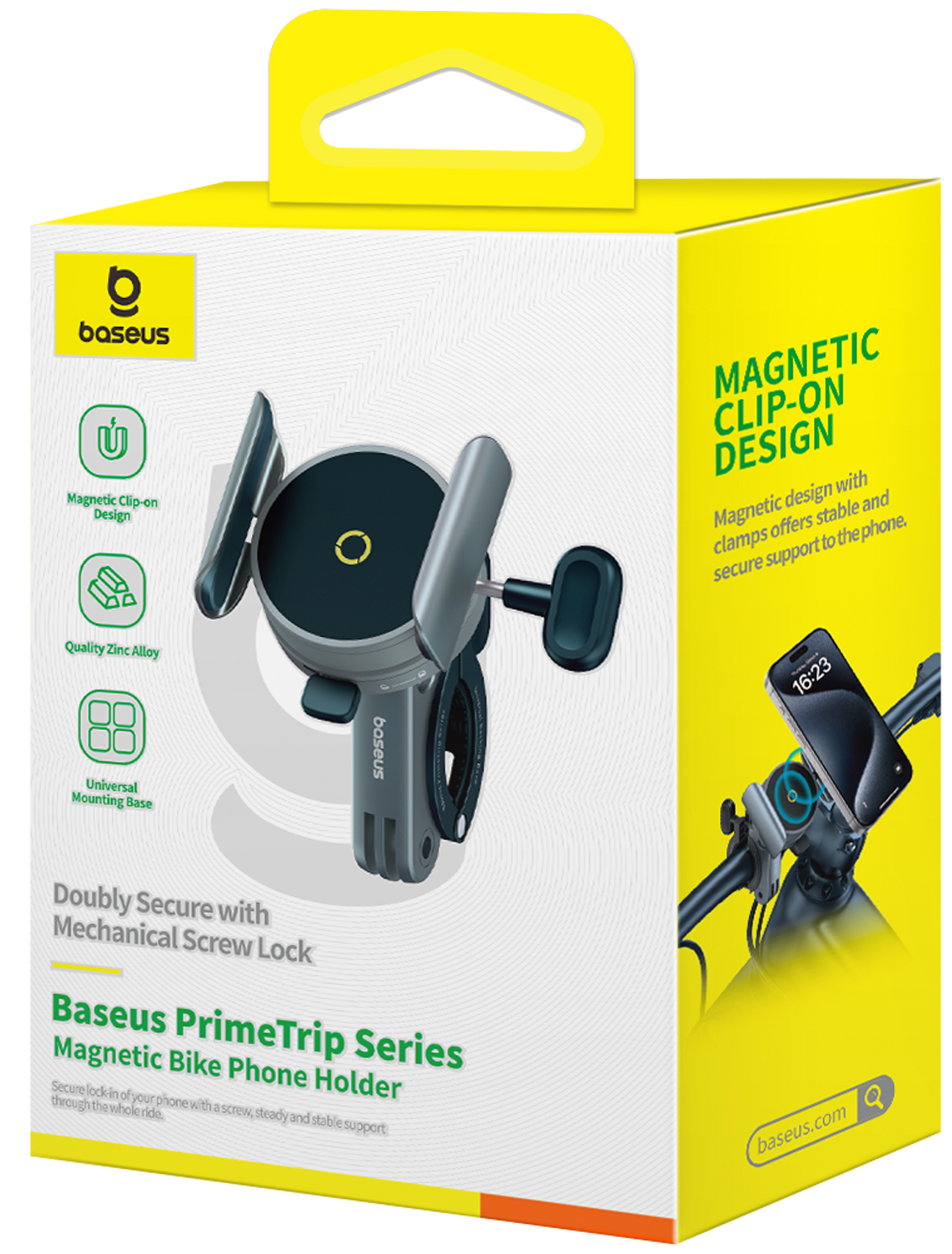 Kerékpáros telefontartó csomagolásban. Fekete és szürke, telefontartóval és forgókarral.
