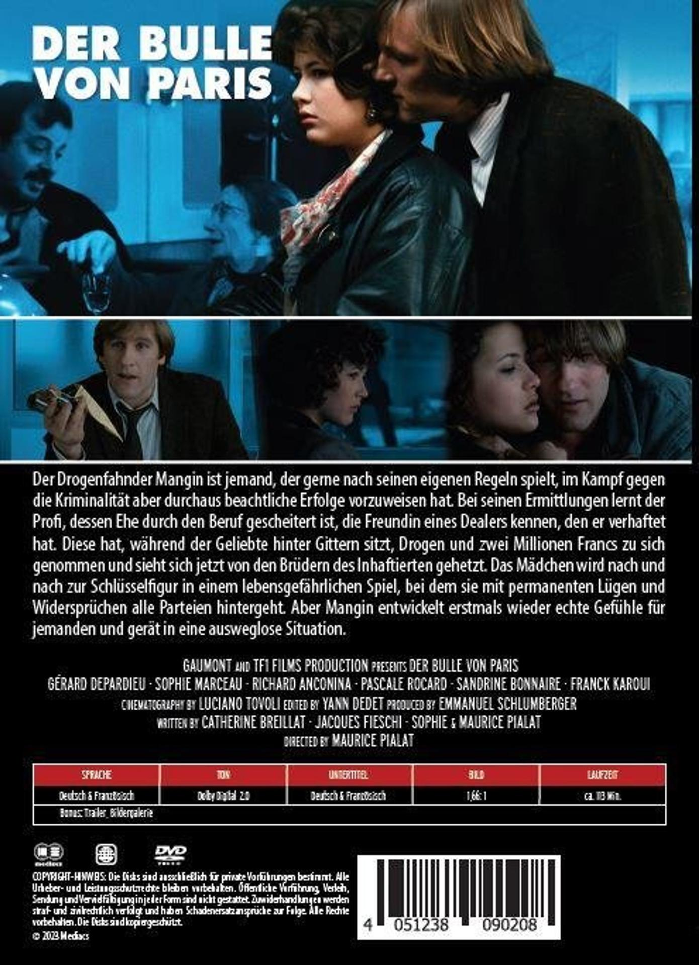 Filmposter für Der Bulle von Paris mit Schauspielern, französischem Text und DVD-Logo.