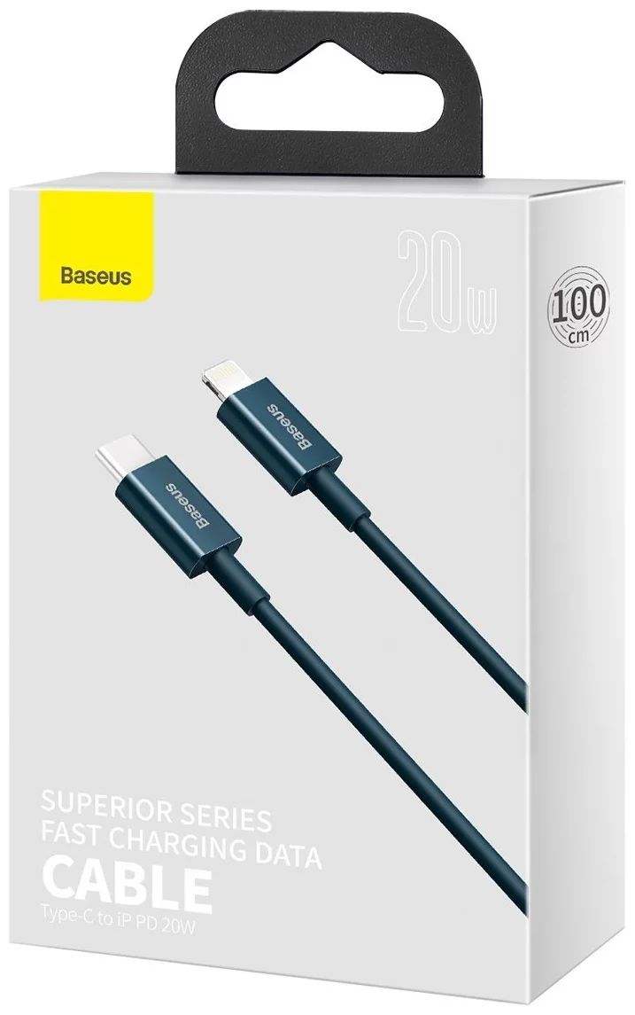 Baseus kábel doboz két USB-C kábellel és szöveg a gyors töltésről fehér háttérben.
