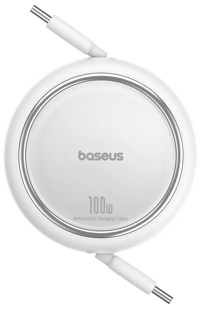 BASEUS Free2Draw Mini 100W-os gyorstöltő USB-C kábel, 1m, automata behúzó funkció, fehér (P10364500211-00)