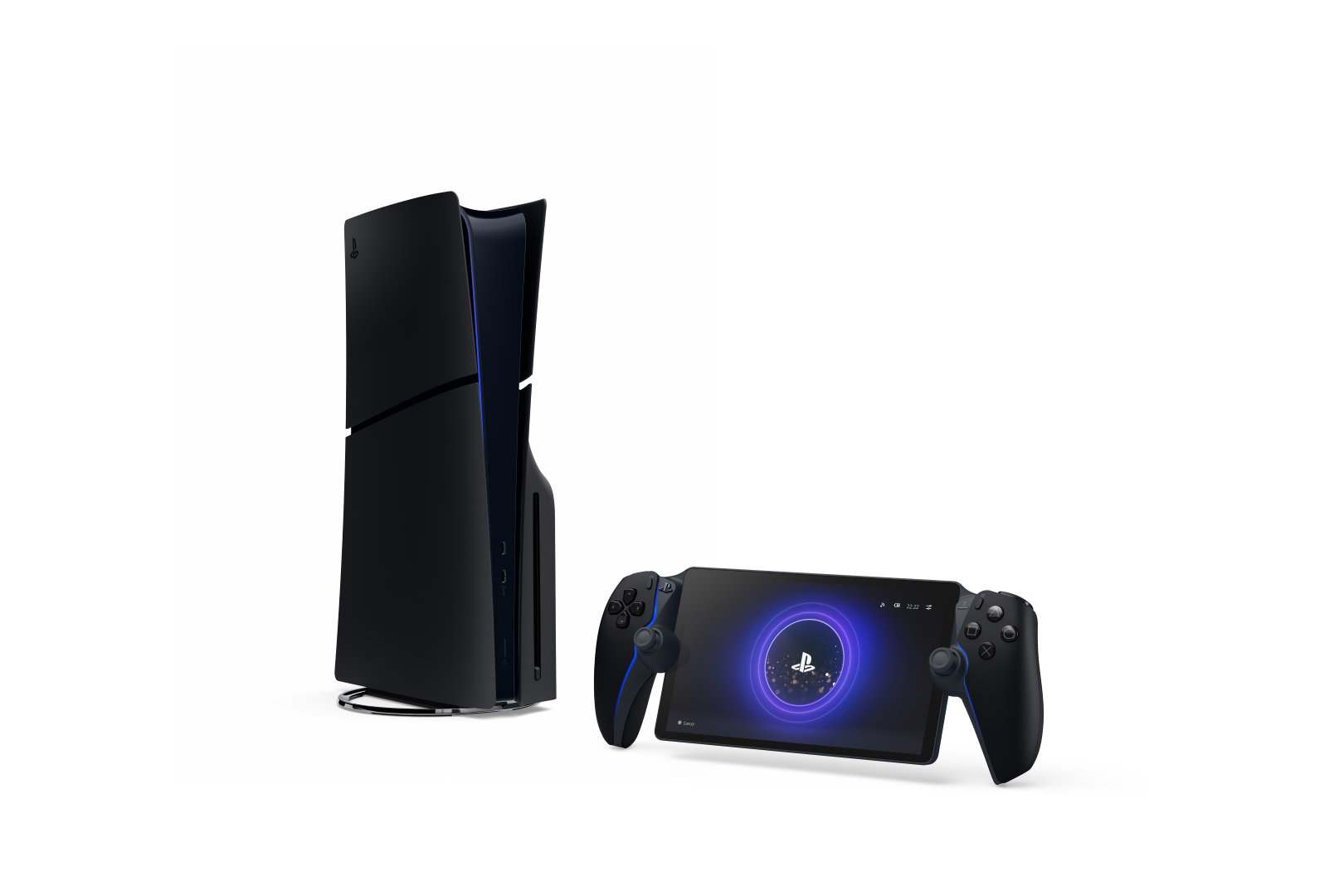 Konsola PlayStation 5 i kontroler przenośny z ekranem.