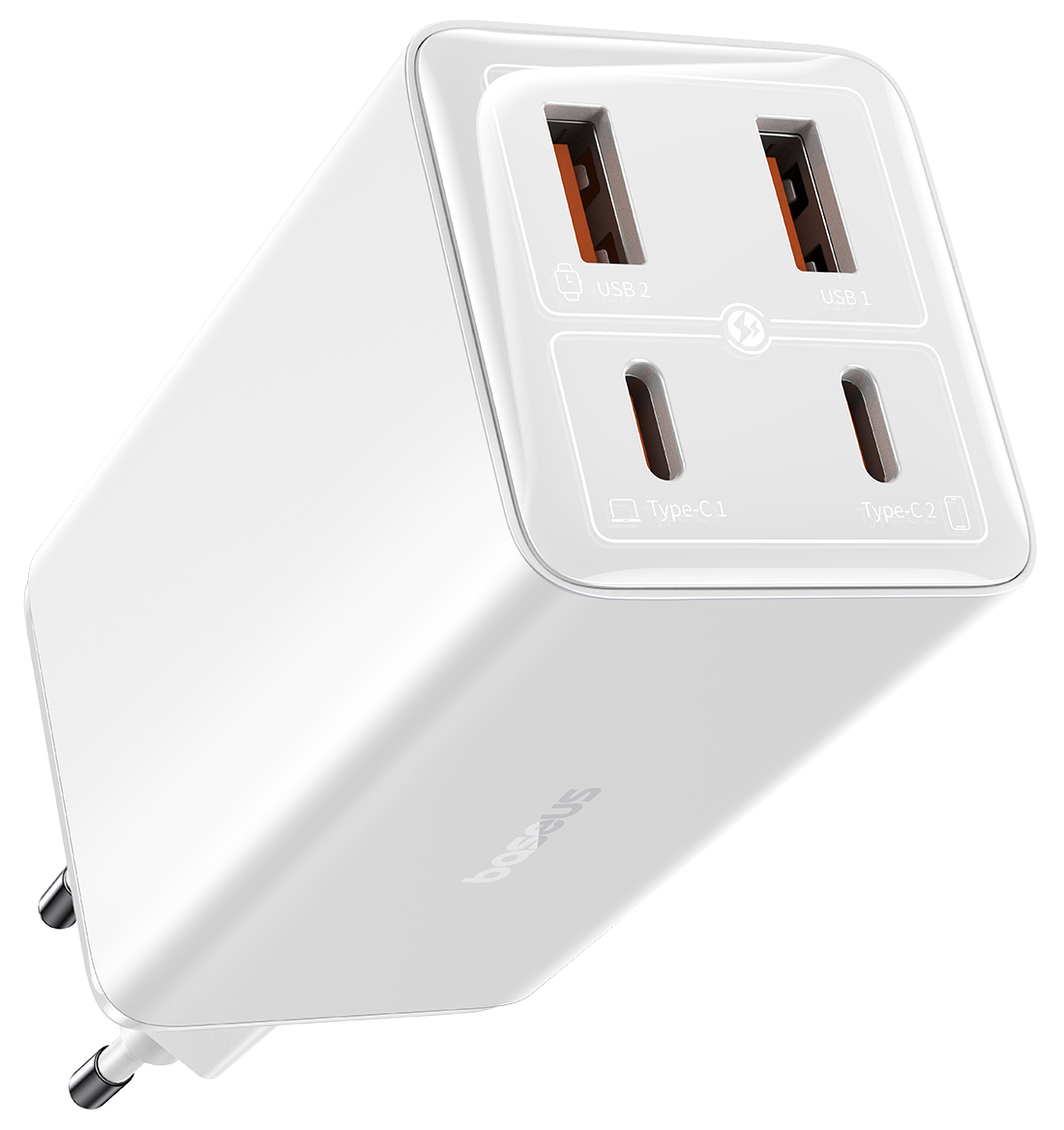 BASEUS GaN6 Pro gyorstöltő, 100W, 2x USB-C+USB-A, tablethez/notebookhoz, kábellel, fehér (P10162705212-00)
