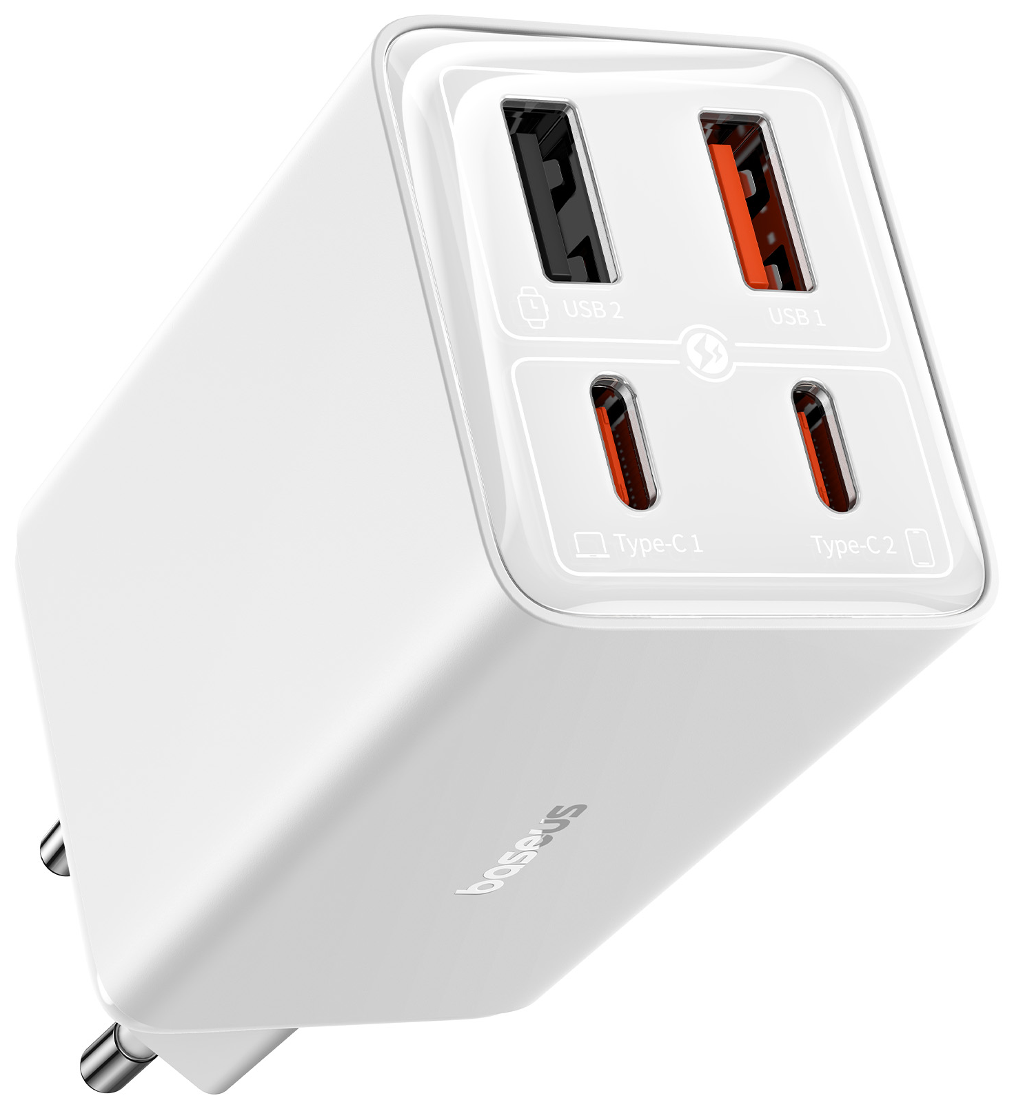 BASEUS GaN6 Pro gyorstöltő, 65W, 2x USB-C+USB-A, tablethez/notebookhoz, kábellel, fehér (P10162701213-00)