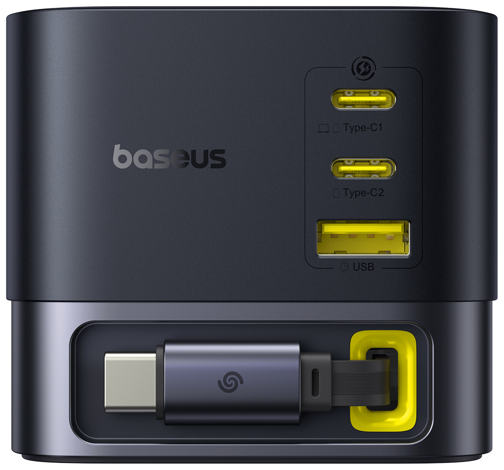 BASEUS Super GaN asztali gyorstöltőállomás,100W, 3x USB-C, 1x USB-A, behúzható kábellel (P10164001123-00)