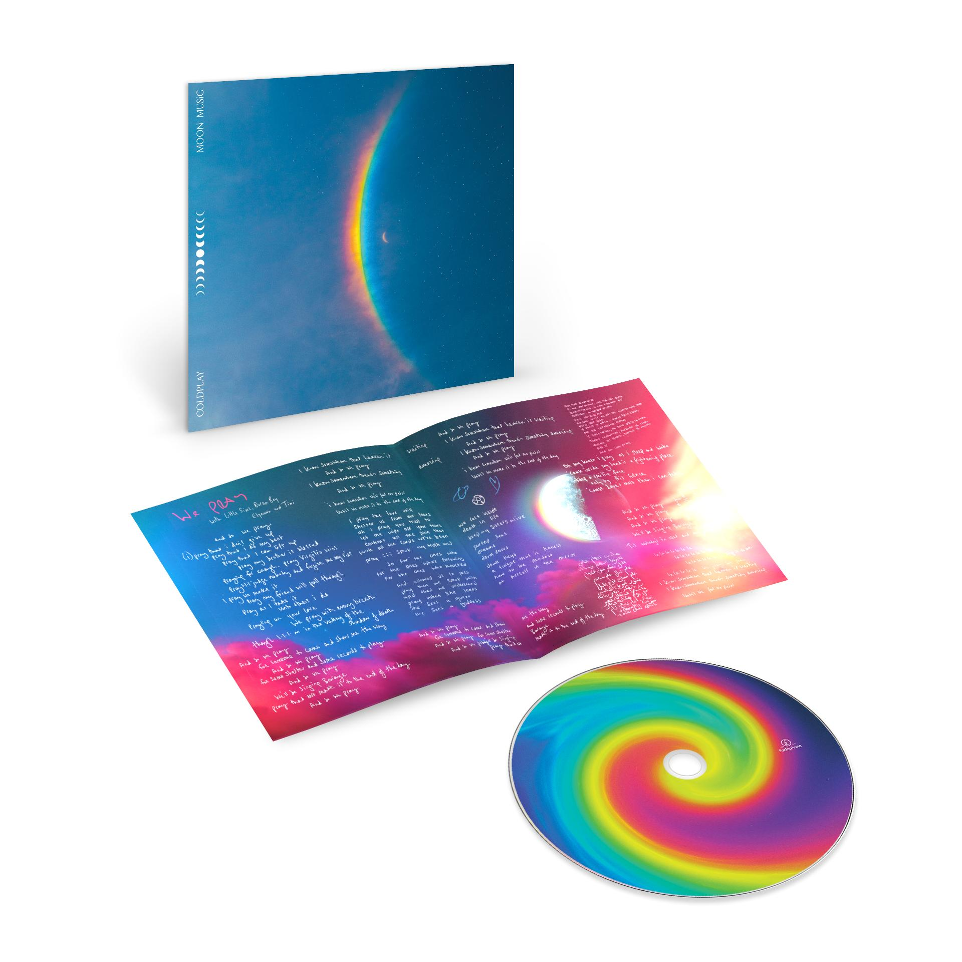 Egy Coldplay album borítója, dalszöveglapja és CD-je látható.