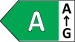 An energy efficiency label with a green 'A' and arrow towards 'G'.