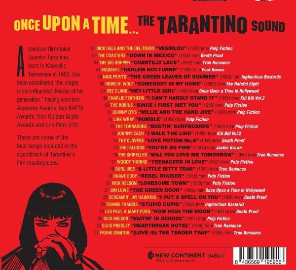 Buchcover mit Text, 'Once Upon a Time... The Tarantino Sound' und Titelliste.