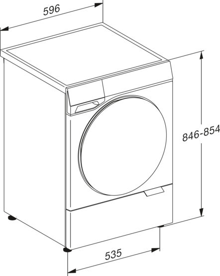 Schema einer Waschmaschine mit Abmessungen in Millimetern: 595, 845-854 und 525.