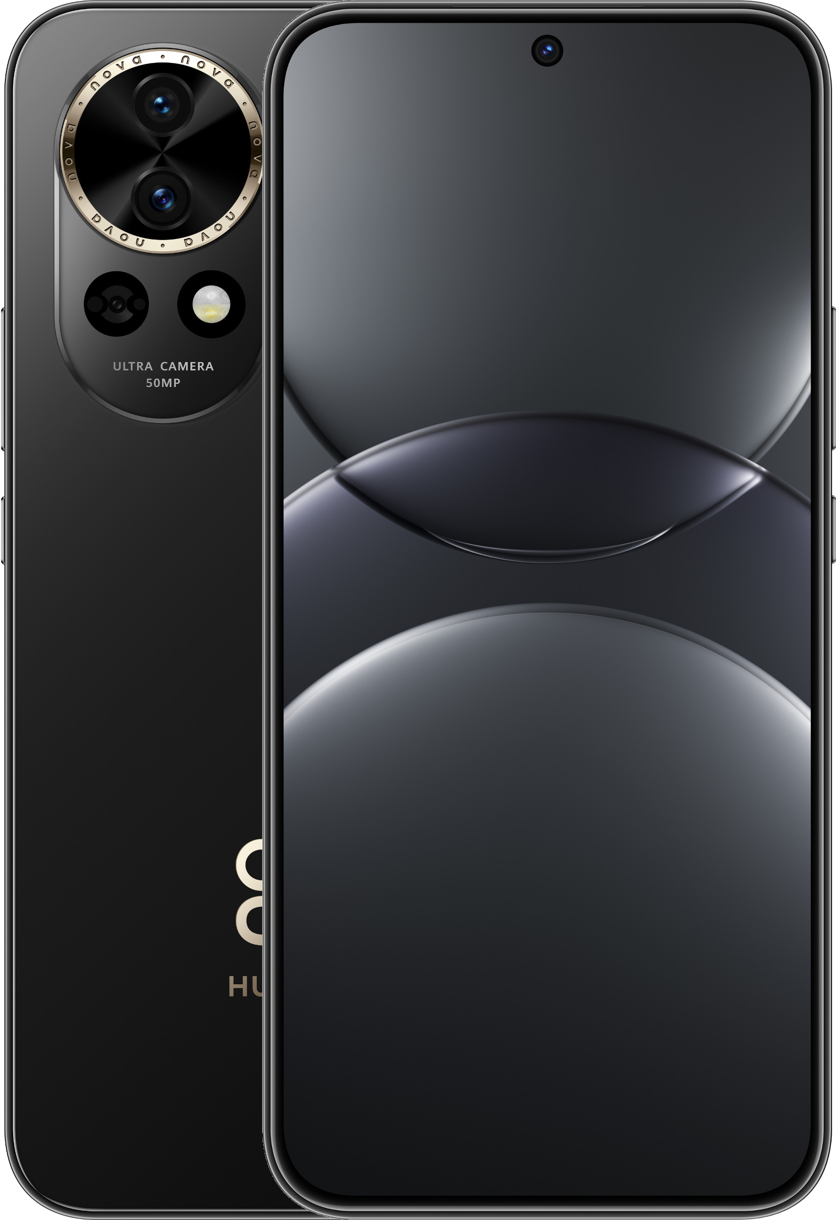 Czarny smartfon z trzema aparatami z tyłu. Przód jest czarny.