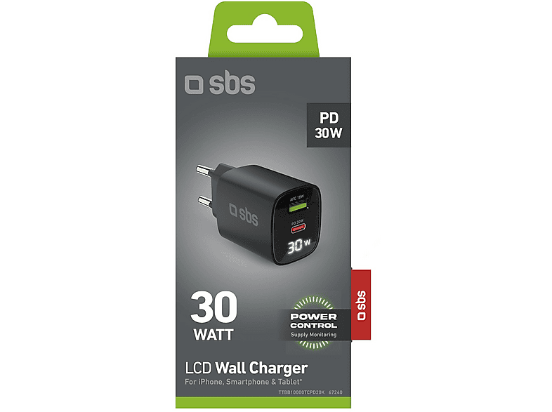 SBS LCD GaN PD30W USB-C USB-A Czarny – zdjęcie 2