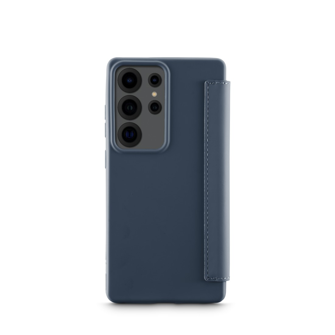 Blaue Handyhülle auf weißem Grund, bedeckt das Telefon.