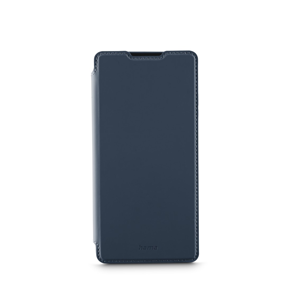 Blaue Smartphone-Hülle, Lederstruktur, geschlossen.