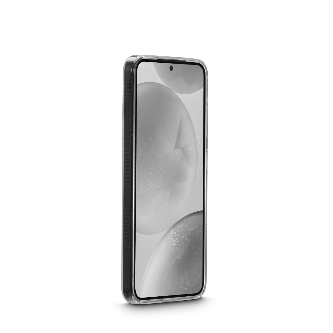 Ein Smartphone in einer durchsichtigen Hülle, das den Bildschirm zeigt.