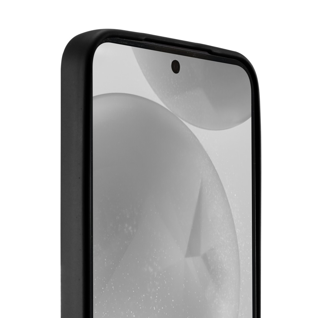 Telefon in schwarzem Gehäuse. Nahaufnahme der Oberkante und der Kamera.