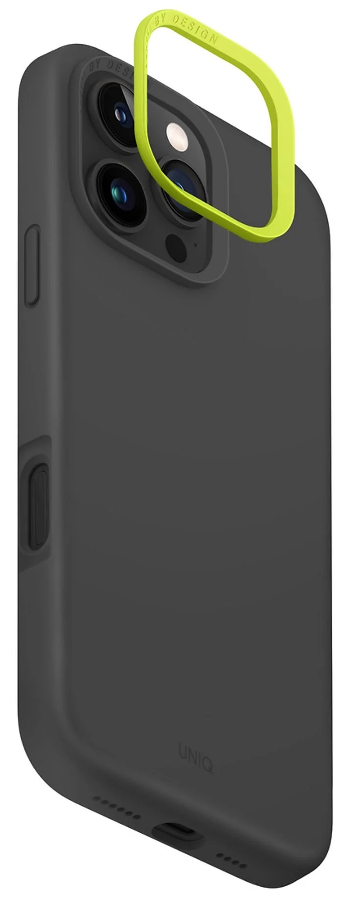 Czarny pokrowiec na telefon z zielonym detalem.