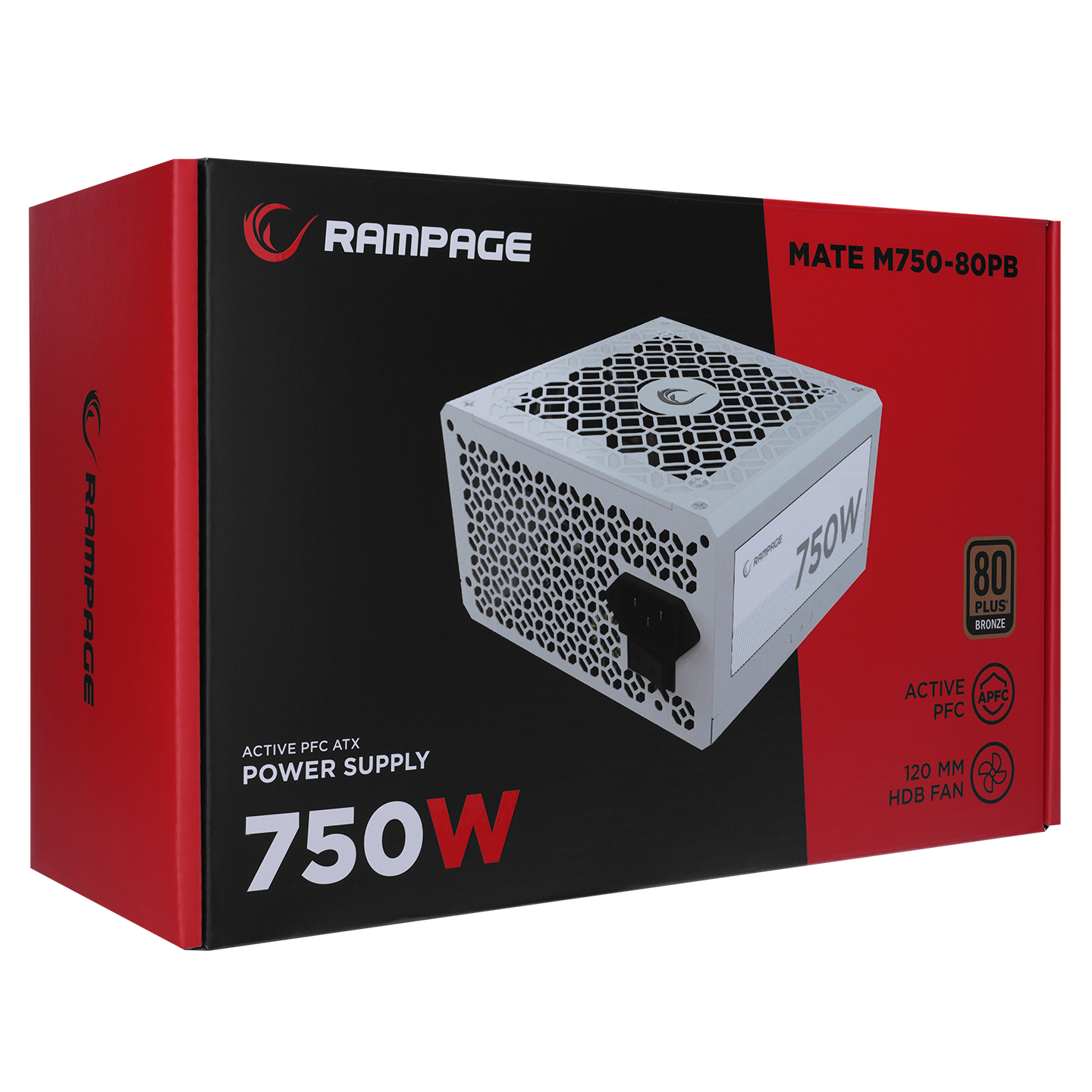 750W ve diğer bilgiler içeren güç kaynağı kutusu.