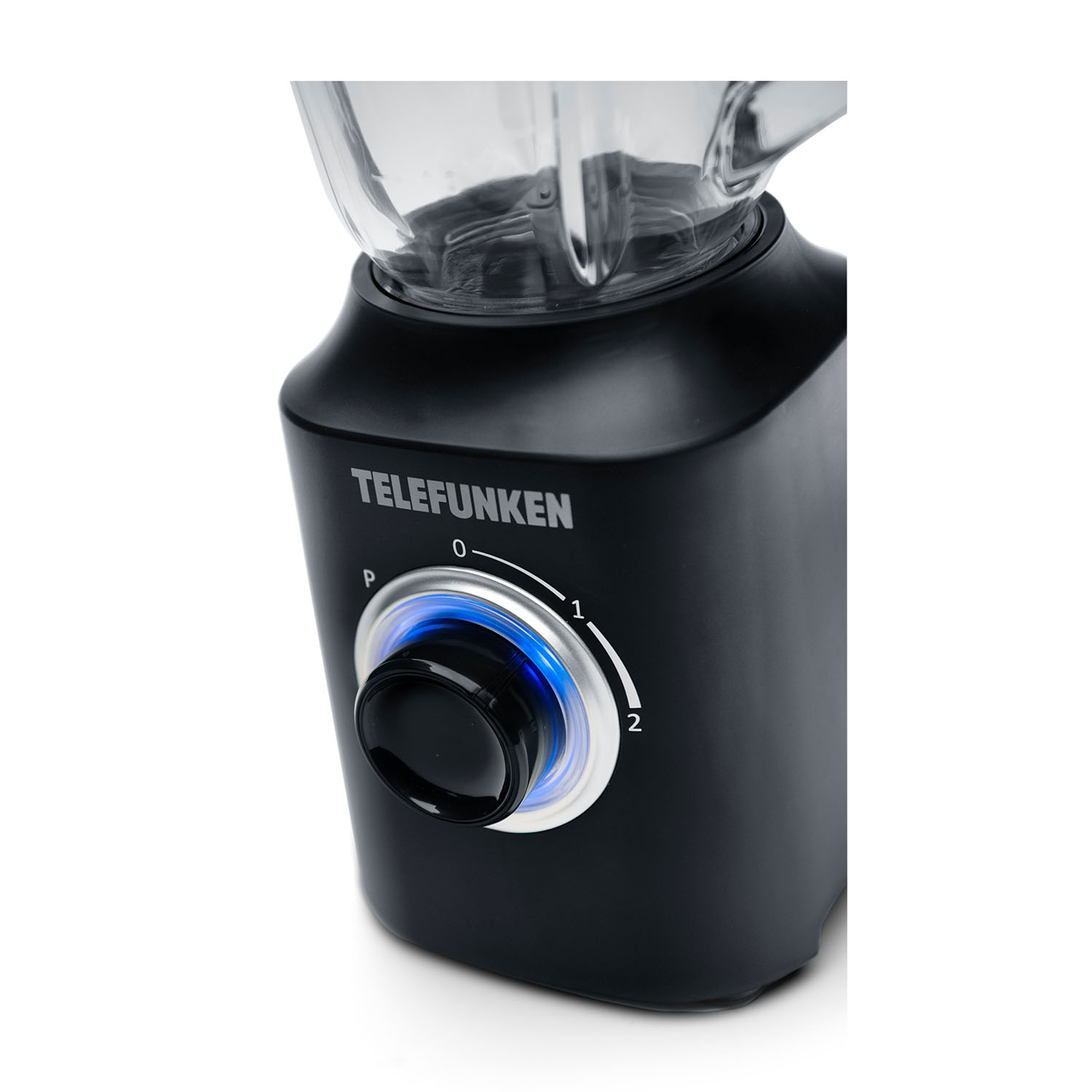 Frullatore nero con quadrante su 0, 1 e 2. Marchio TELEFUNKEN.