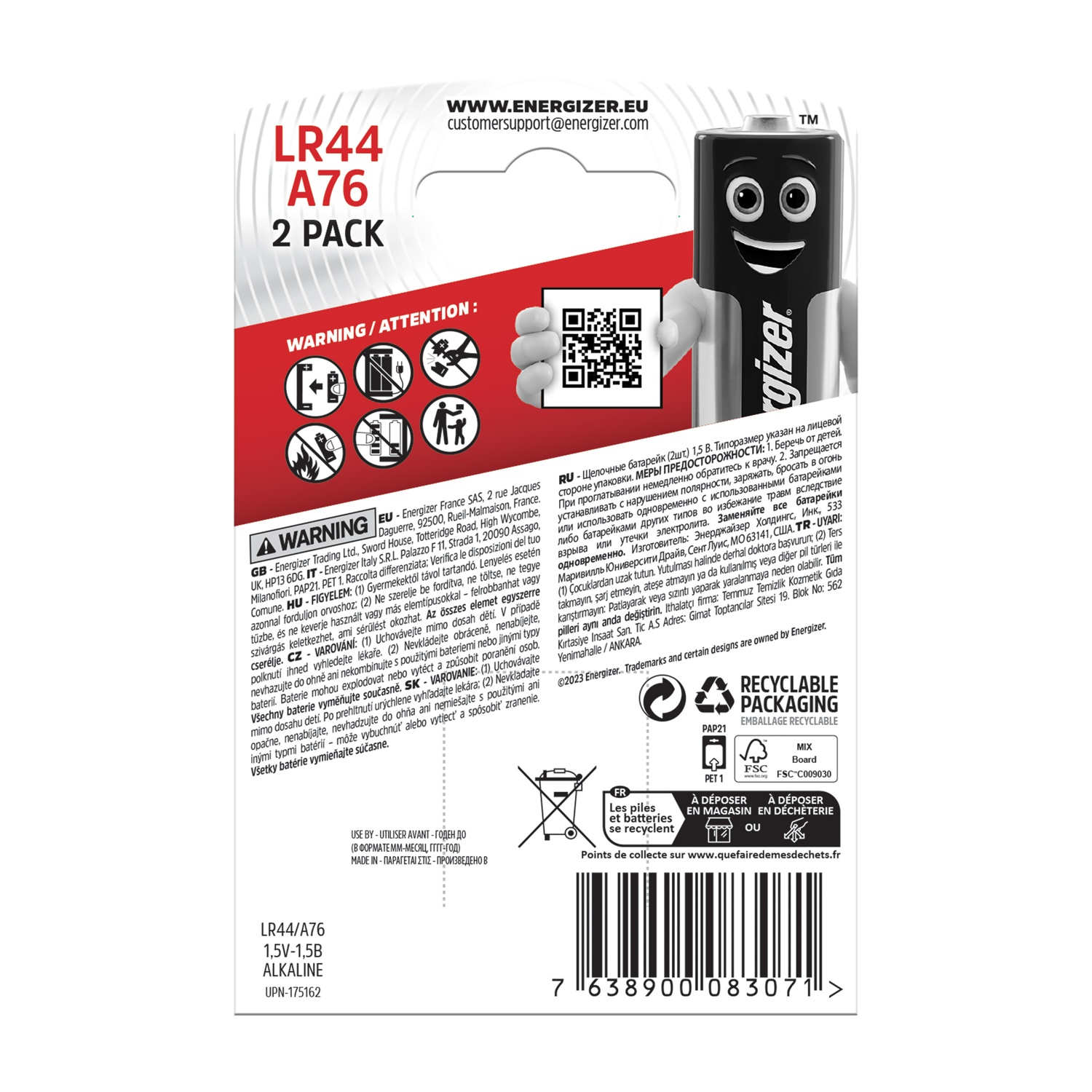 Pile AA Energizer in confezione da 2 su sfondo bianco.