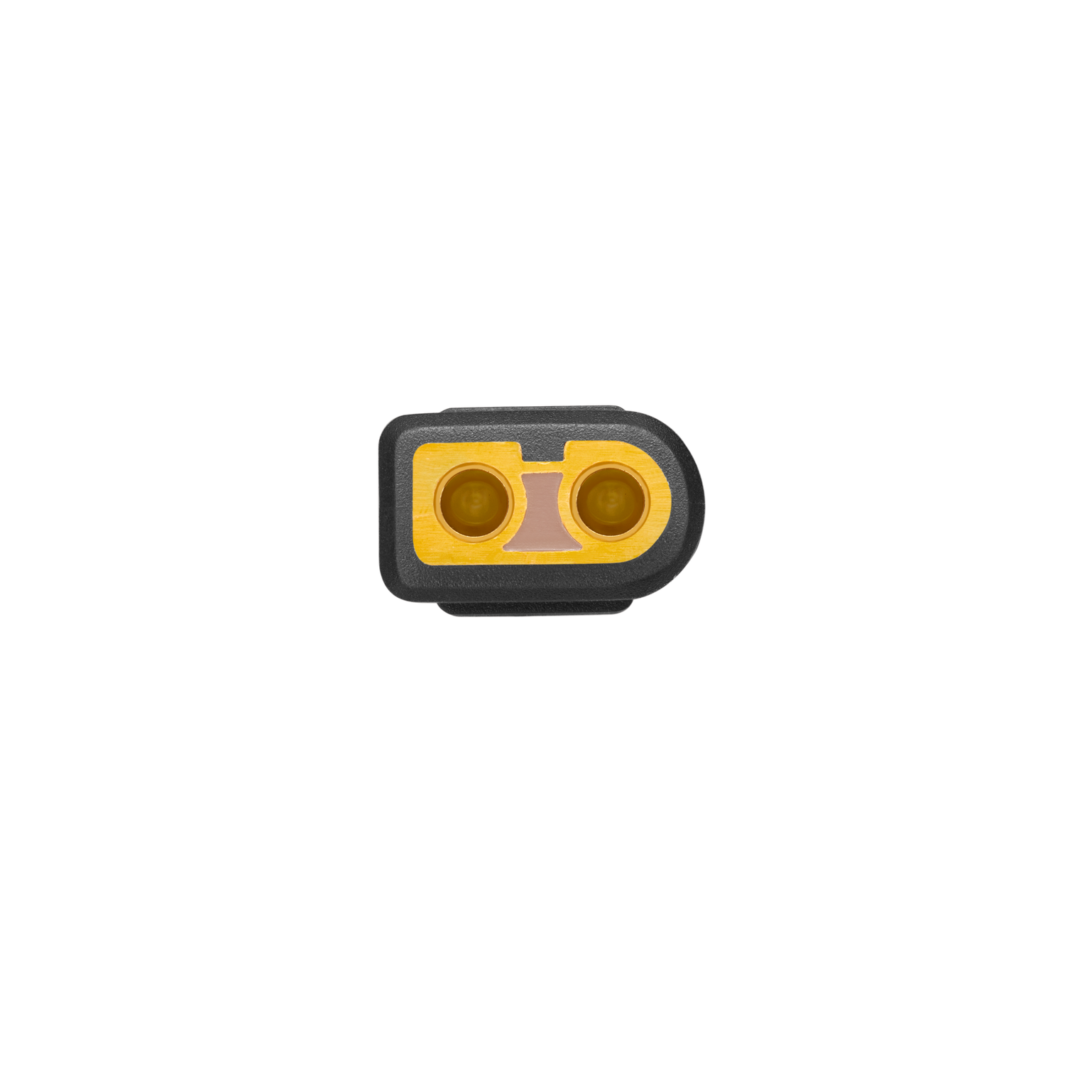 Close-up of the yellow and brown contact points of a connector.