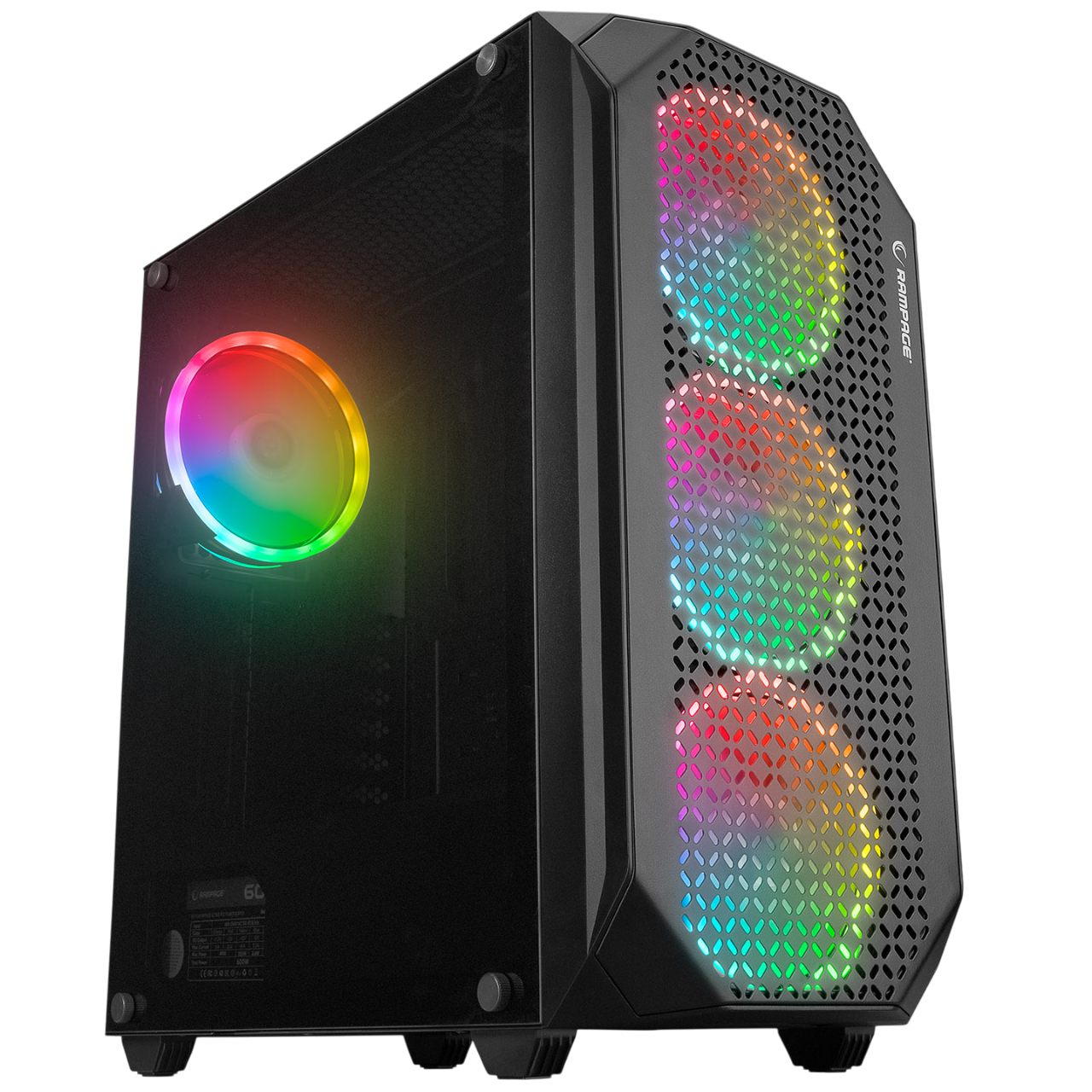 RAMPAGE Zuko 600W PSU Dahil Temperli Camlı Siyah RGB Fanlı
