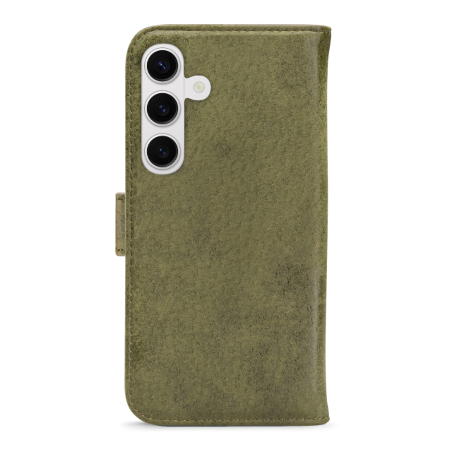 Un étui de téléphone vert avec un objectif d'appareil photo.
