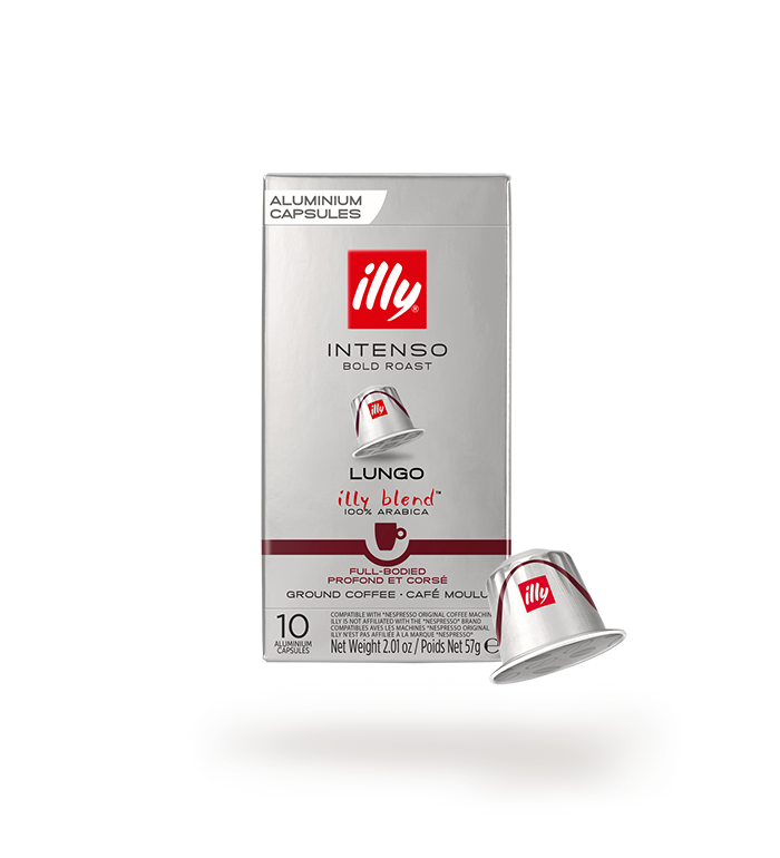 Kaffeekapsel-Box: 'Illy Intenso' mit Kaffeekapseln.