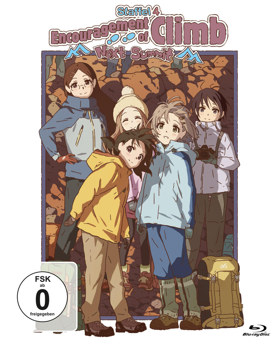 Anime-DVD-Cover. Sechs Mädchen in Wanderkleidung vor einer Bergkette.