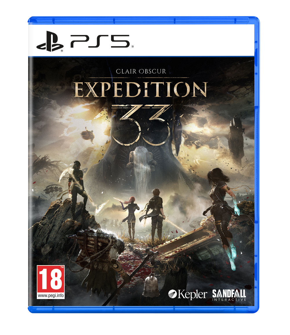 Caja juego PS5, título 'Clair Obscur Expedition 33', figuras en portada.
