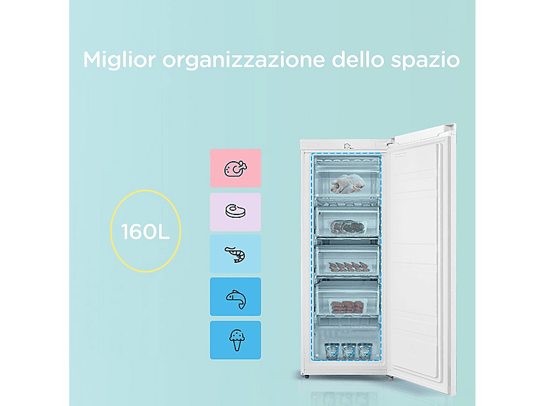Comfee Congelatore Verticale 160 Litri 5 Cassetti Classe E Bianco RCU219WH2