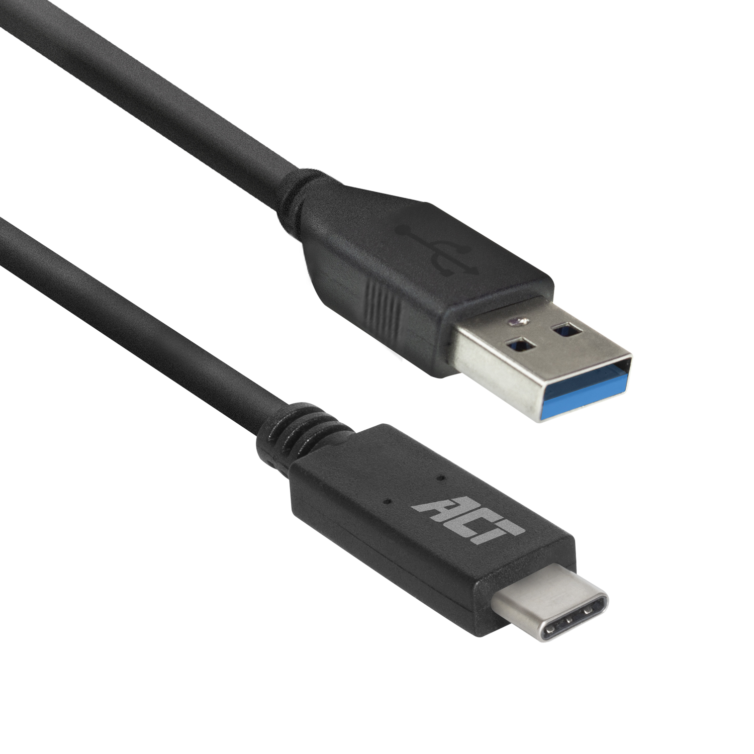 A black USB cable with type A and type C connectors.