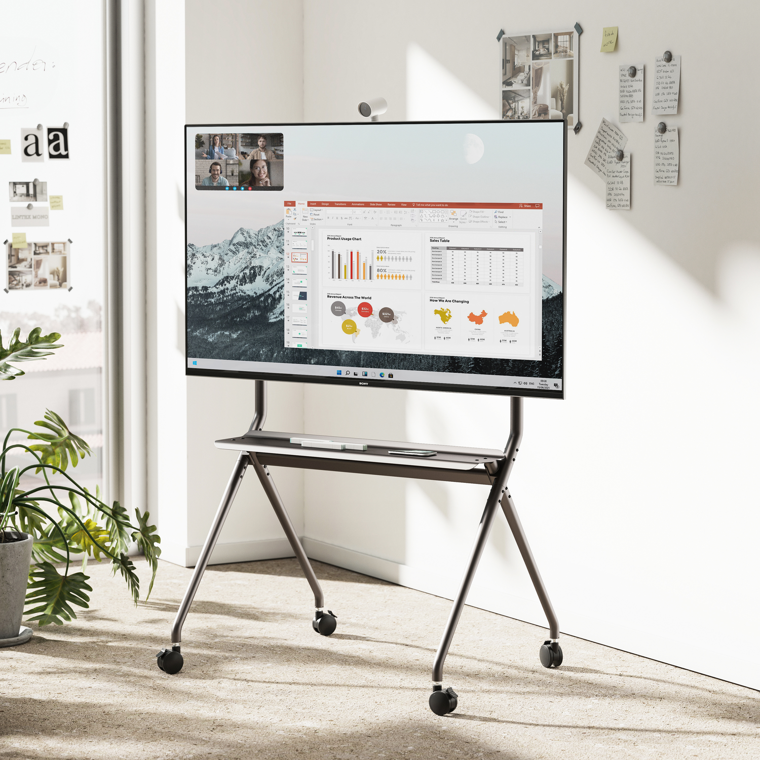 ACT Verrijdbare TV/monitor vloersteun 50” tot 86'' VESA AC8372 Verrijdbaar TV meubel Grijs