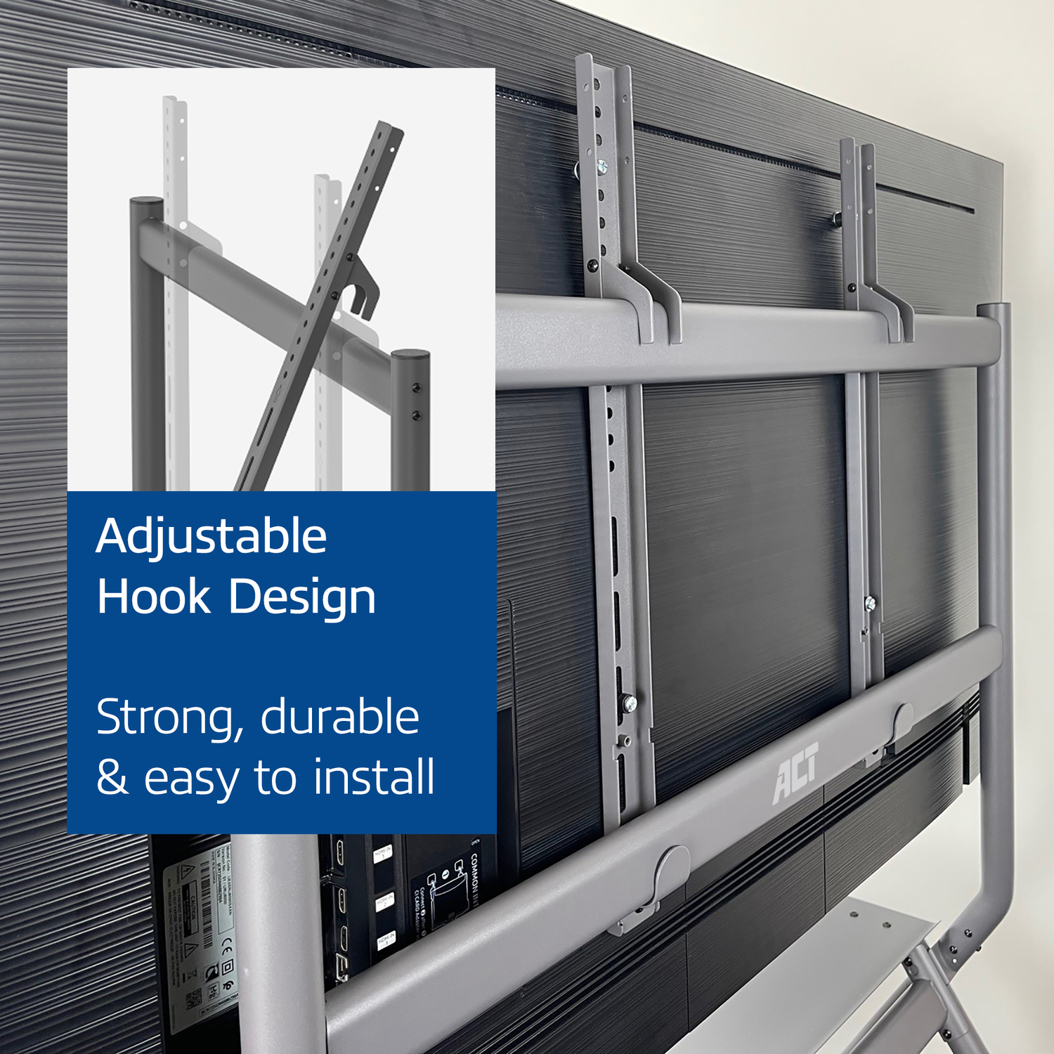 ACT Verrijdbare TV/monitor vloersteun 50” tot 86'' VESA AC8372 Verrijdbaar TV meubel Grijs