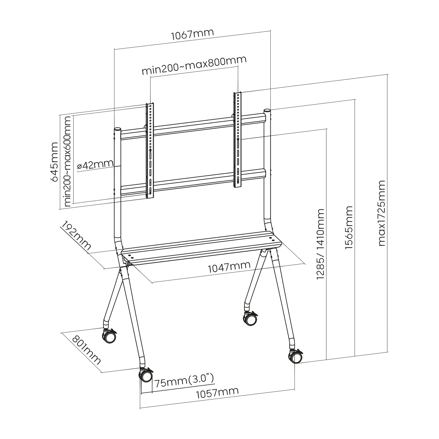 ACT Verrijdbare TV/monitor vloersteun 50” tot 86'' VESA AC8372 Verrijdbaar TV meubel Grijs