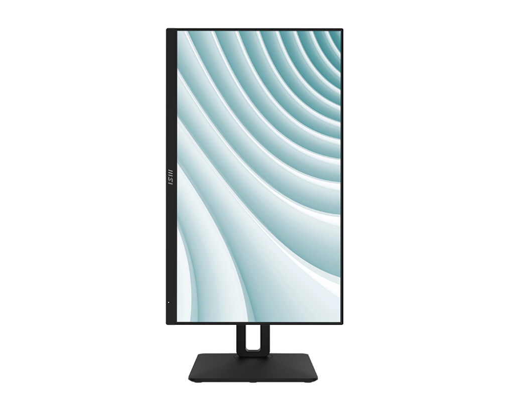Un monitor de computadora con marco negro y diseño de ola blanca en la pantalla.