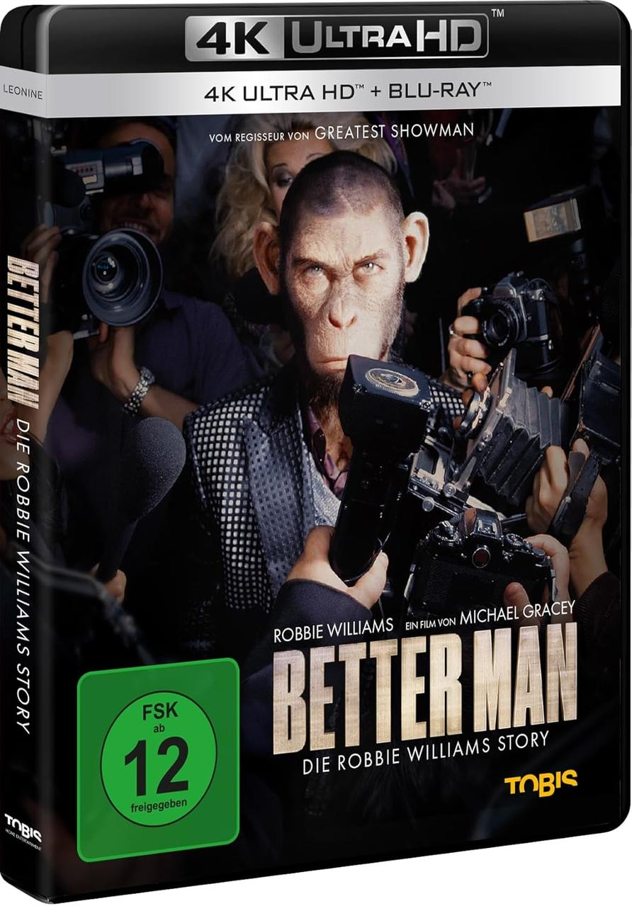 Filmcover. Better Man: The Robbie Williams Story. Ein Mann mit Affengesicht.