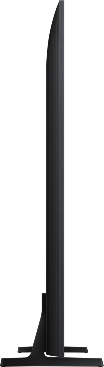 Schwarzes Seitenprofil eines Fernsehers, schwarzer Hintergrund.