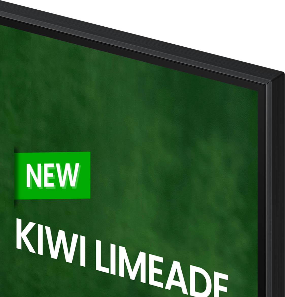 Nahaufnahme eines Flachbildschirms mit den Worten New Kiwi Limeade.