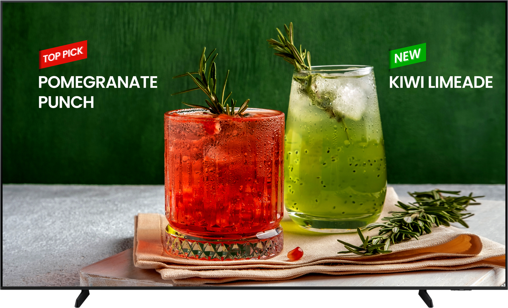 Zwei Cocktails auf einem Bildschirm. Einer rot.