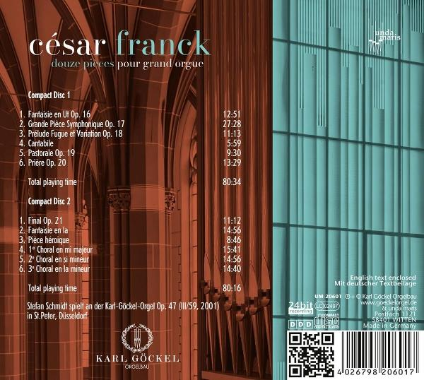 CD-Cover mit Text, César Franck. Zeigt ein Kircheninneres in Rot- und Blautönen und eine Titelliste.