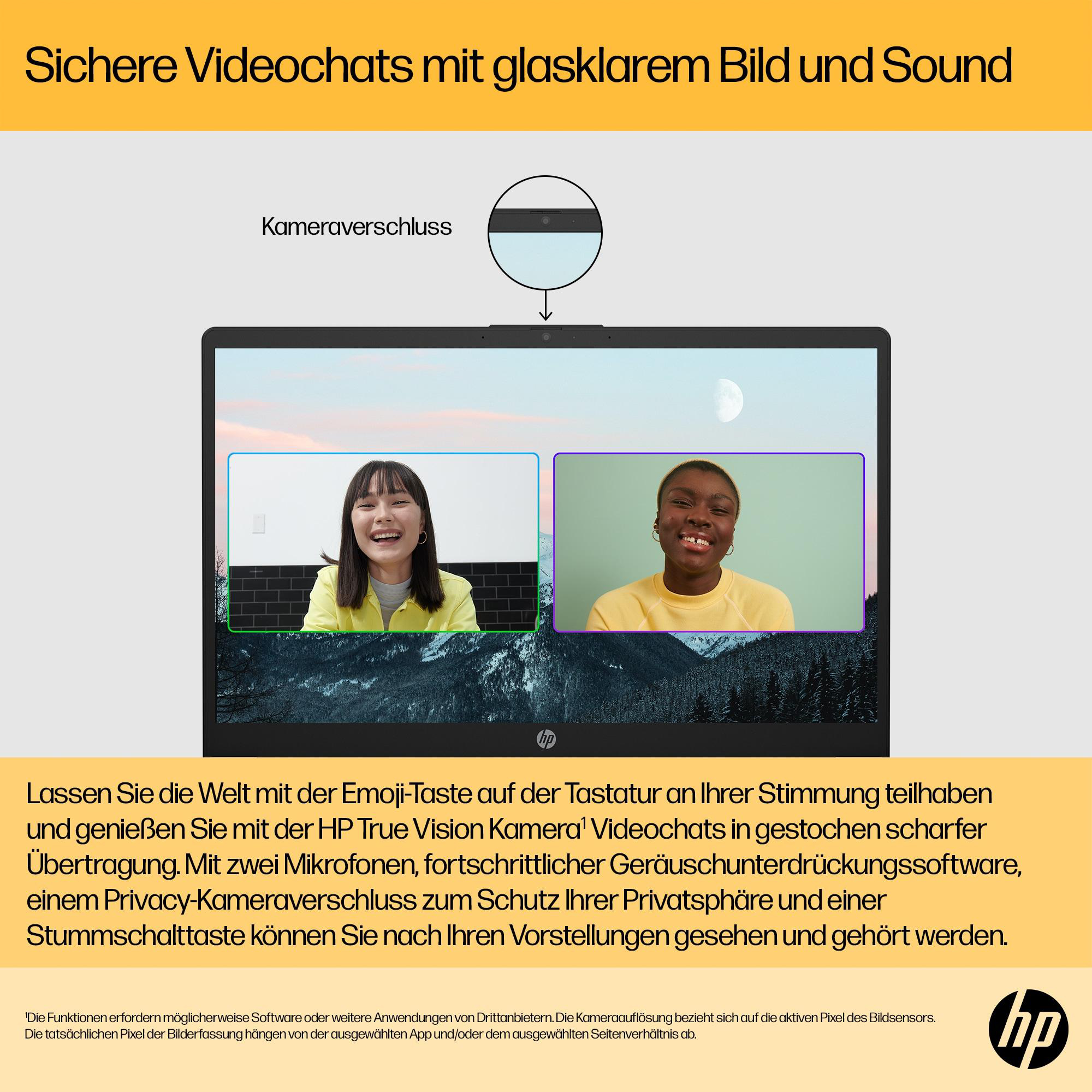 Ein Laptop-Bildschirm zeigt einen Videoanruf. Zwei Personen sichtbar.
